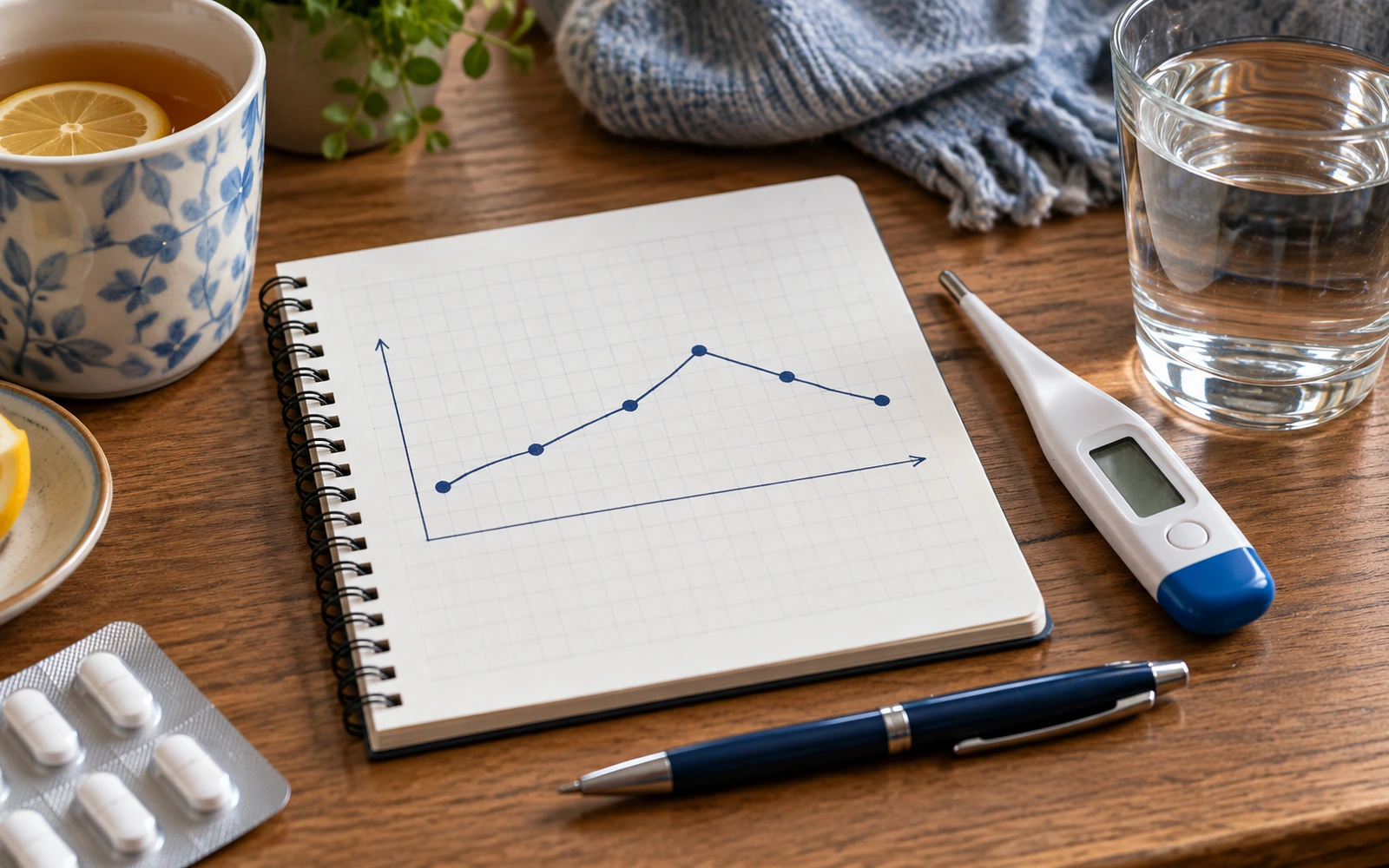 Taccuino con una semplice linea che rappresenta l’andamento nel tempo